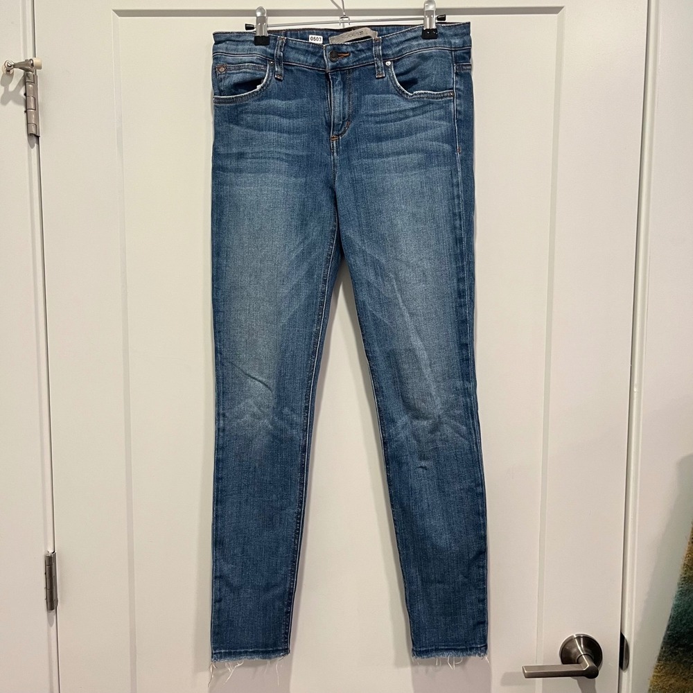 Joes Jeans The Icon Mid Rise Skinny Ankle Blue Raw Hem Denim W27 0503